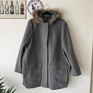 J. Crew Mercantile Heather Gray Vail Wool-Blend Hooded Parka Coat Women’s 22